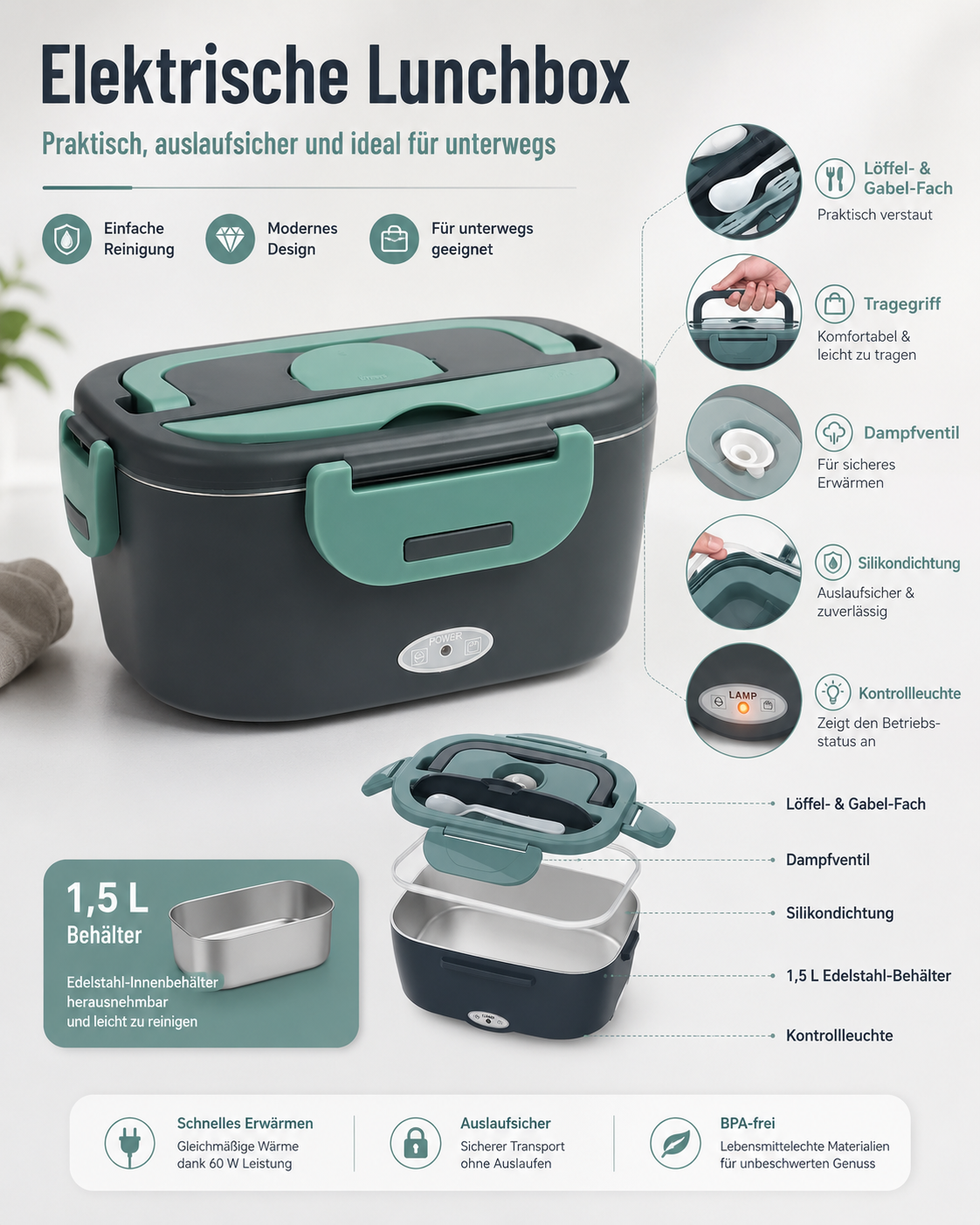 Elektrische Lunchbox mit Heizfunktion