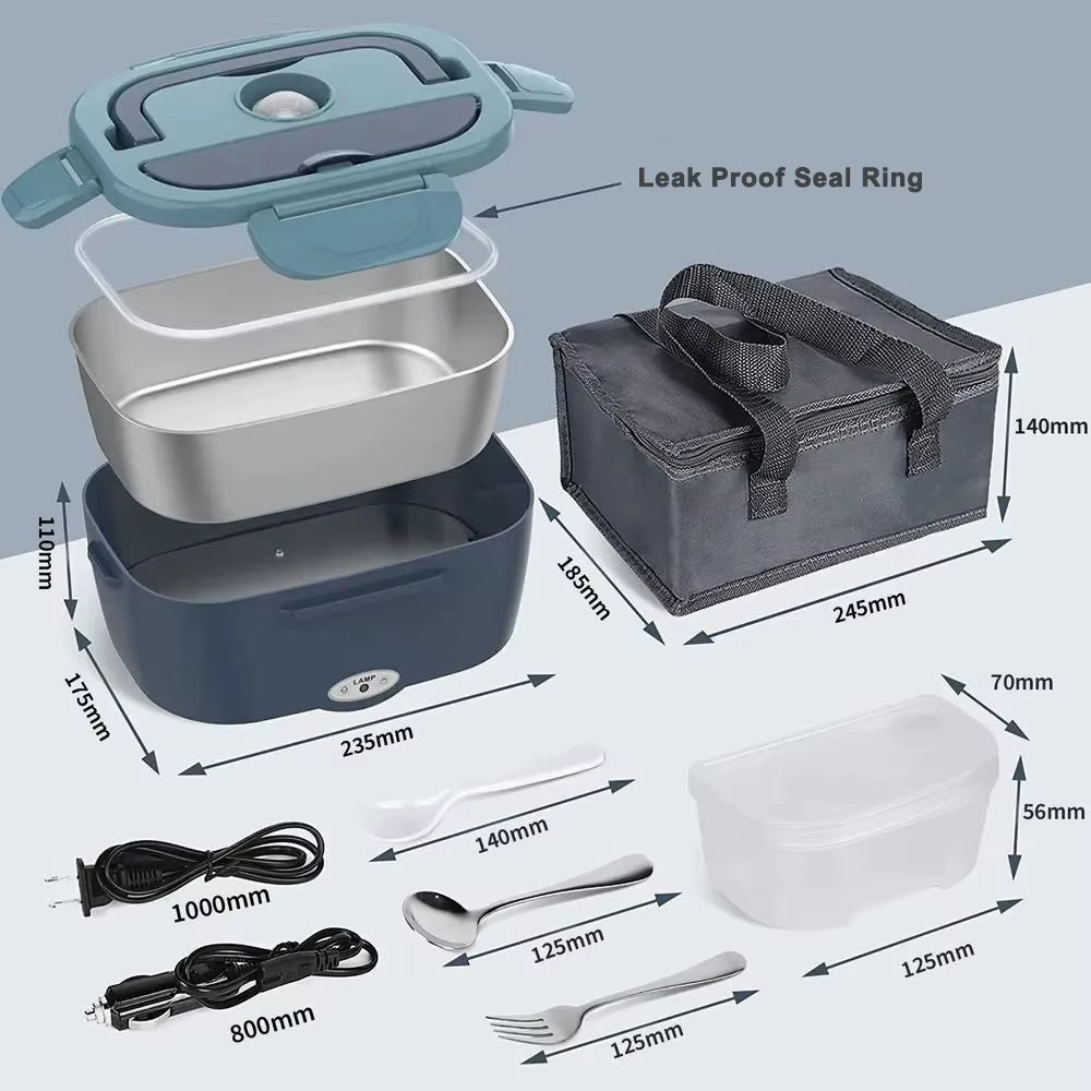 Electric Heated Insulated Lunch Box with Removable Stainless Steel Container, Portable Food Warmer for Car Office School
